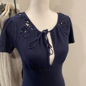 Free People Navy Top with Lace Detail